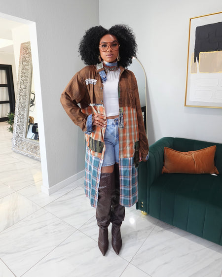 CHECK MATE CUSTOM KIMONO - BROWN MULTI