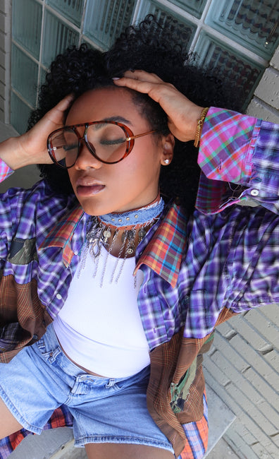 CHARM CHOKER - BROWN & BLING