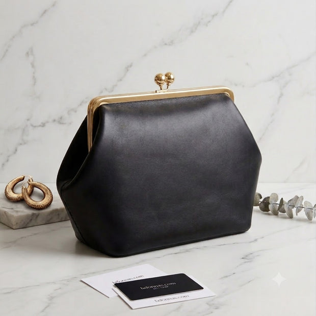 GLAMOUR GIRL KISS-LOCK BAG-BLACK