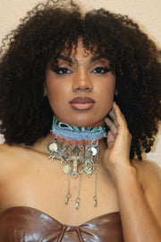 CHARM CHOKER - BROWN & GREEN