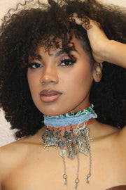 CHARM CHOKER - BROWN & GREEN