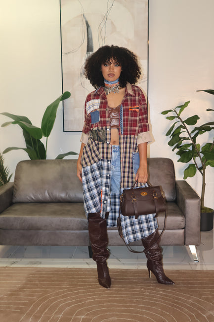 CHECK MATE CUSTOM KIMONO - BURGUNDY MULTI