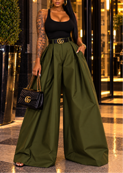 TAKING SPACE WIDE LEG PANTS- ARMY GREEN