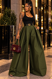 TAKING SPACE WIDE LEG PANTS- ARMY GREEN